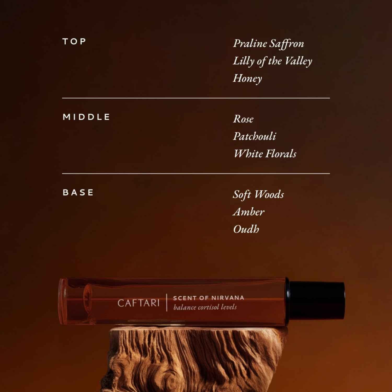 Caftari Luxury Perfume Oil Rollerball | Oudh, Cedarwood & Patchouli | Long Lasting, Travel Size | Clean Jojoba Oil | Stress Relief, Unisex Wellness Fragrance | Scent of Nirvana | 10 ml