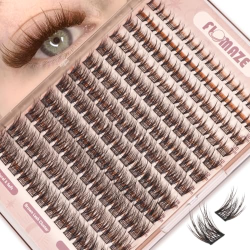 FLOMAZE Brown Wispy Lash Clusters - Natural Dark Brown Eyelash Extensions, DIY Spiky Clusters for Fluffy Volume, 144Pcs, 8-16MM - Unique Duo Spikes Design