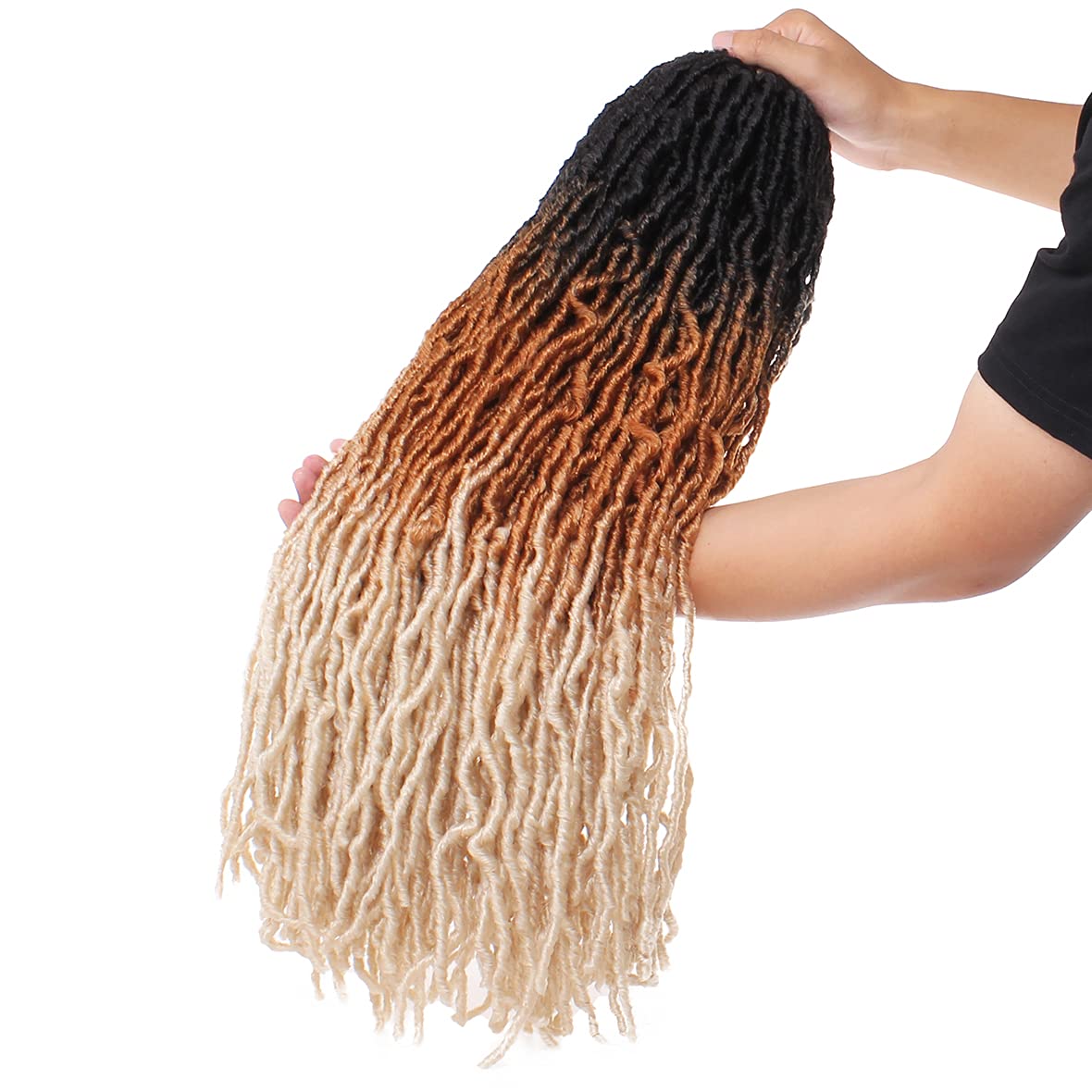 Xtrend 2 Packs New Faux Locks Crochet Braids Hair 24 Inch Most Natural Soft Locks Crochet Hair Extend Synthetic Braiding Hair 18 Strands Hair Extensions For Women 1B27613#