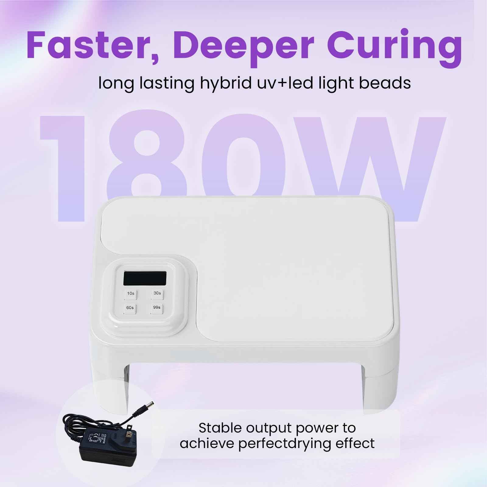 ESUOHYM 180W UV LED Nail Curing Lamp with Auto Sensor & 4 Timer Settings, Professional Gel Nail Dryer Light with Arm Rest, Fast Drying for Gel Polish, Press on Nails, Salon & Home Use