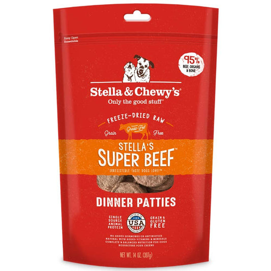 Stella & Chewy's Freeze Dried Raw Dinner Patties – Grain Free Dog Food, Protein Rich Stella’s Super Beef Recipe – 14 oz Bag