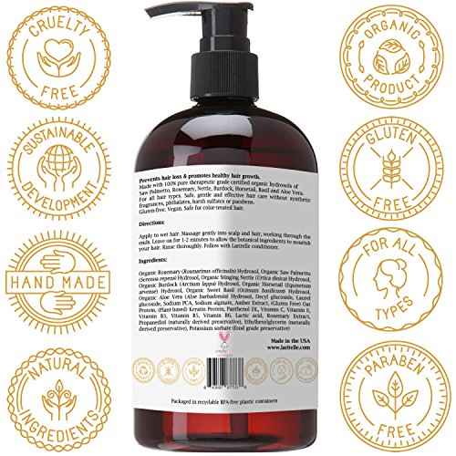Laritelle Organic Unscented Shampoo | Hair Strengthening & Clarifying | Hypoallergenic, Sulfate-Free | With Rosemary & Saw Palmetto