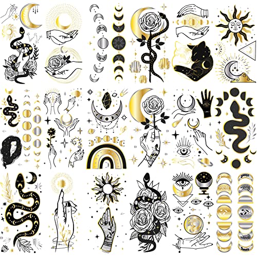Gold Temporary Tattoos 18-Pack Waterproof Metallic