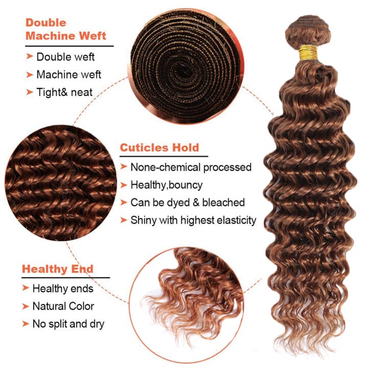 Brown Deep Wave Hair Bundles 22 24 26 Inch Virgin Hair 3pc