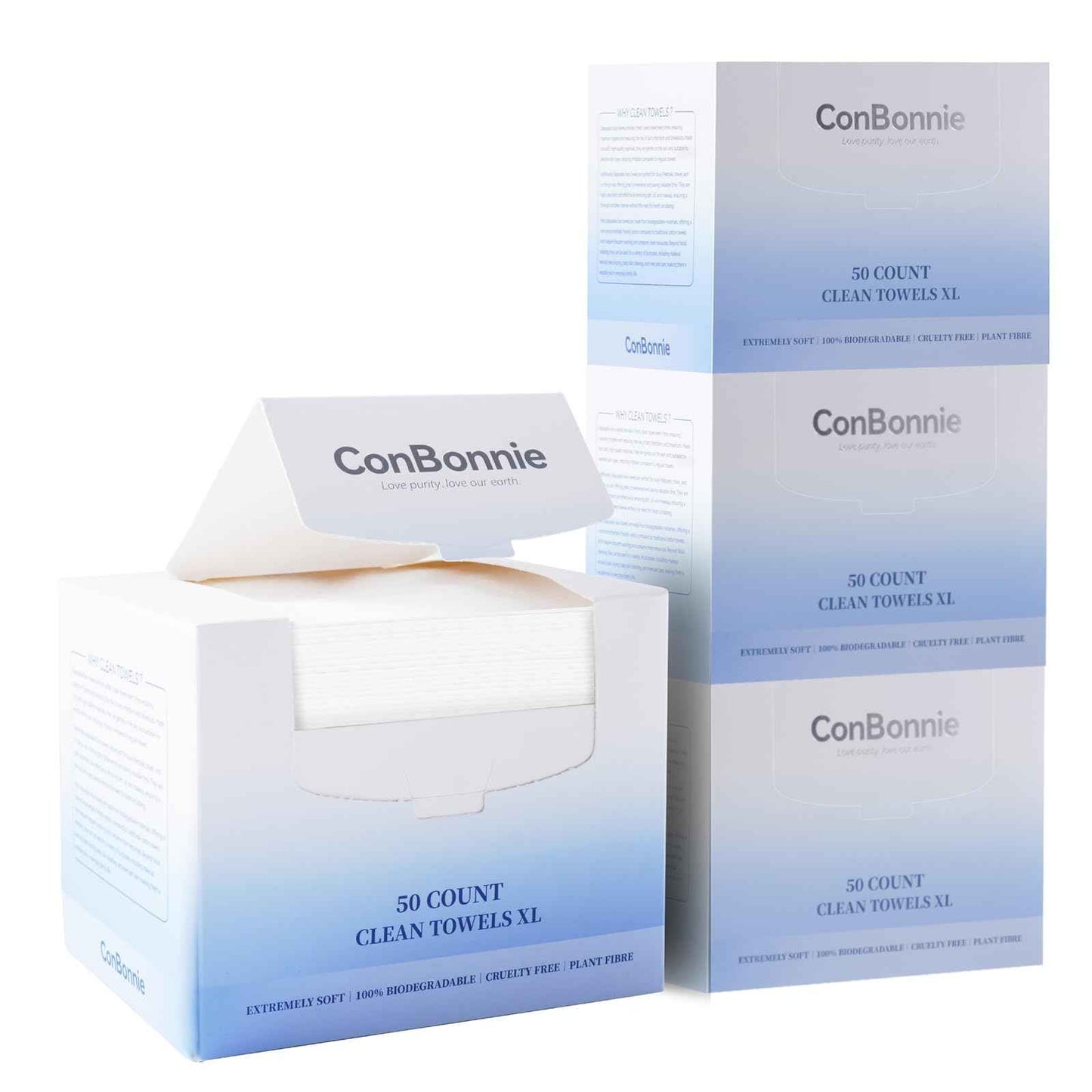 Conbonnie Clean Face Towels XL, 10"×12" Biobased Facial Towels, Disposable Face Towelette, Makeup Remover Dry Wipes, Extra Thick and Soft for Skin Care, Clean Skin, 200 Count (4 Pack)