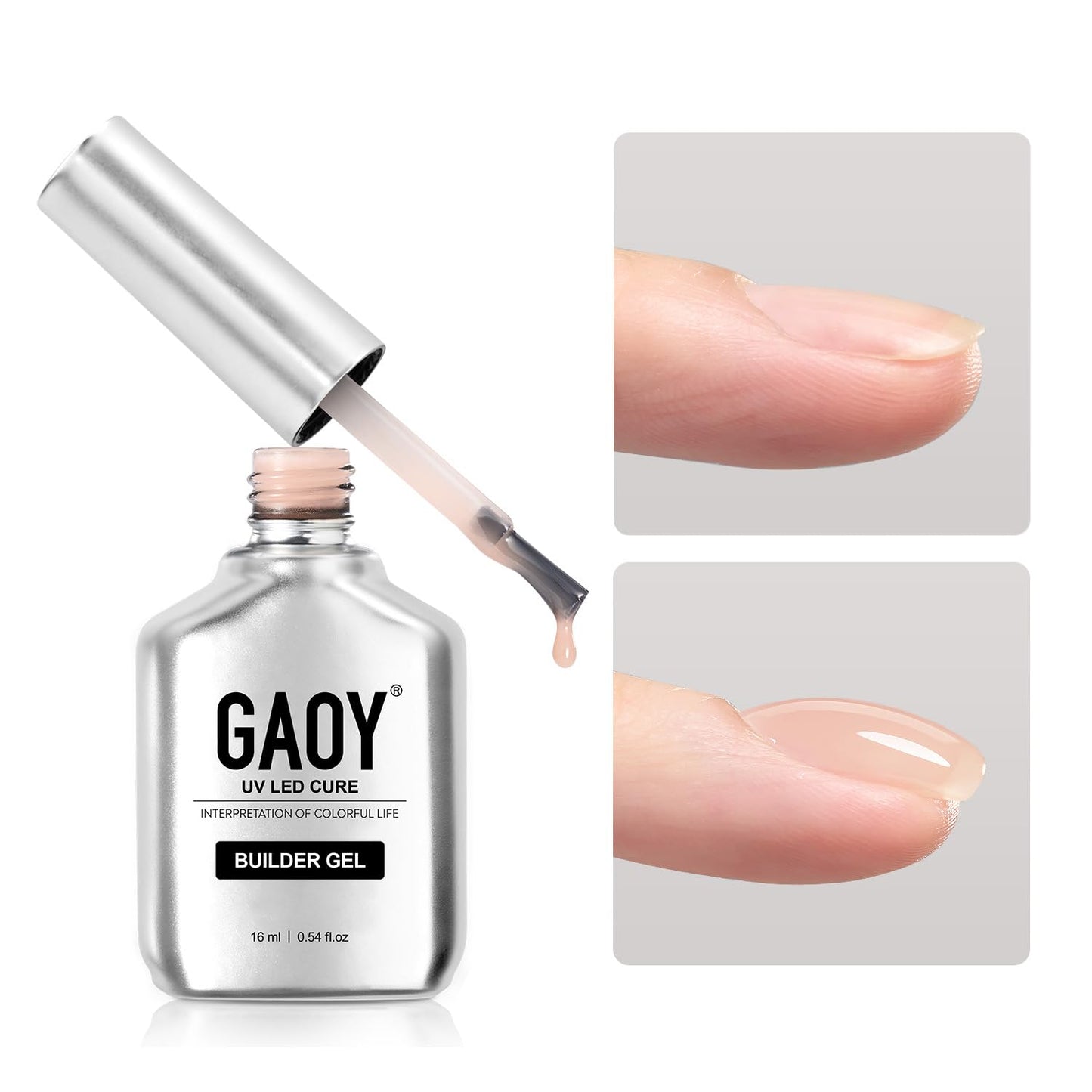 GAOY Builder Gel for Nails, 16ml Nail Strengthener in a Bottle, Nail Extension Hard Gel, Soak Off Long Lasting UV Gel, 1961 Nude Peach, Base Coat Top Coat Needed