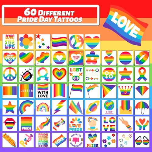 winthrop 240 Pcs LGBT Rainbow Flag Pride Temporary Tattoos, Individually Wrapped Safety Waterproof Tattoos, Best Choice for Pride Month Gay Birthday Party, 60 Designs