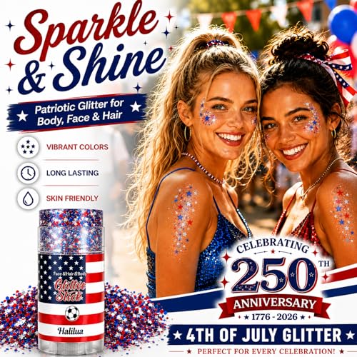 4th of July Glitter Stick - Waterproof Red White Blue Body Glitter
