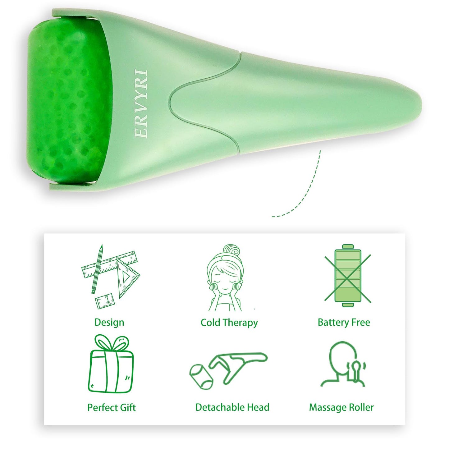 ERVYRI Ice Roller for Face, Face All Skin Types, Facial Care Tool Get Rid of Eye Fatigue, Relax Neck and Shoulder Pain, Simple and Easy to Use-Green