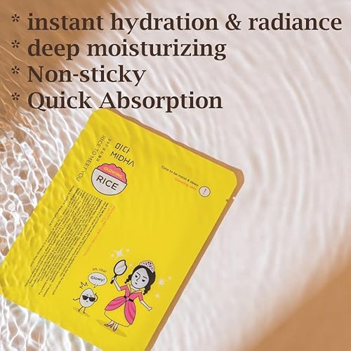 MIDHA RICE MILK MASK HYDRO GLOWING, 0.77fl.oz/23ml x 5set,for Radiant & Dewy Skin, Hydrating, Firming, Glow-Enhancing, Daily Moisture mask, Deep Nourishment, Face Sheet mask