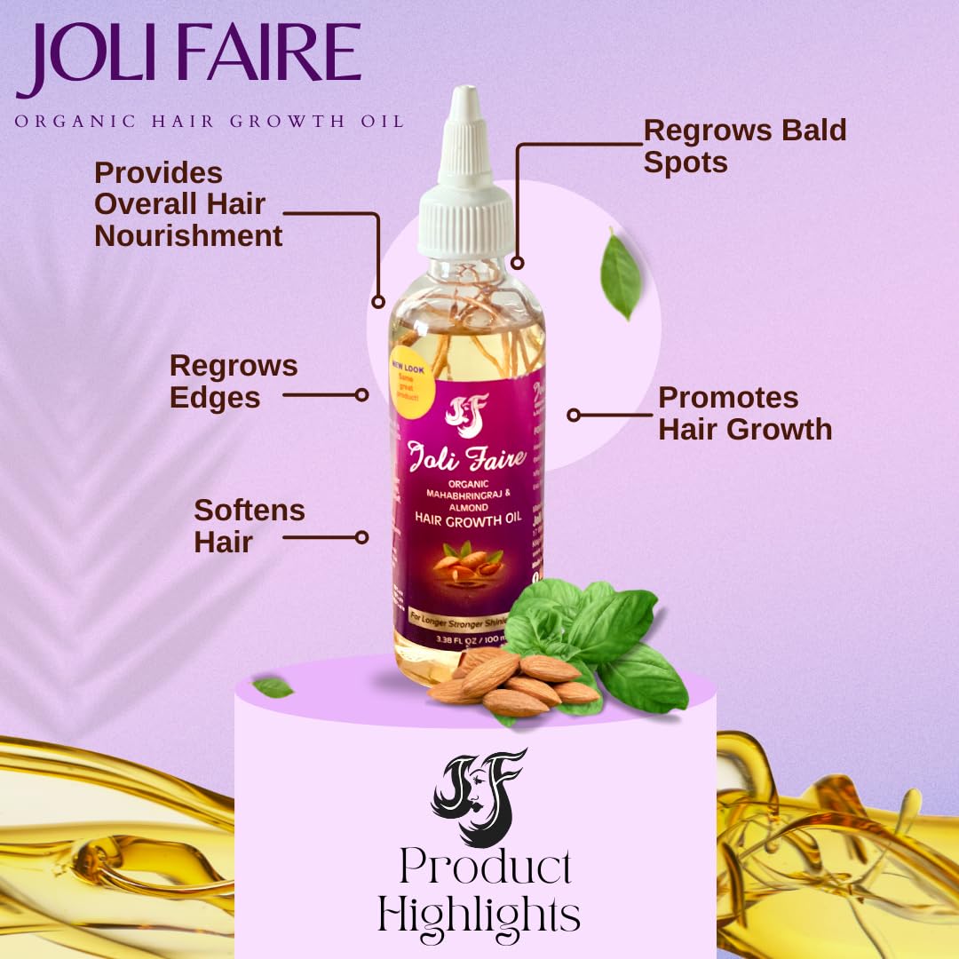 Joli Faire Organic Mahabhringraj & Almond Hair Growth Oil, 3.38 fl oz