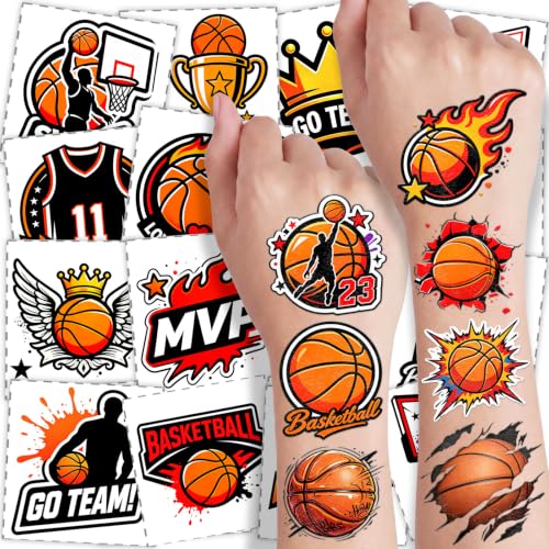 108 Basketball Temporary Tattoos for Kids, Waterproof & Pre-Cut
