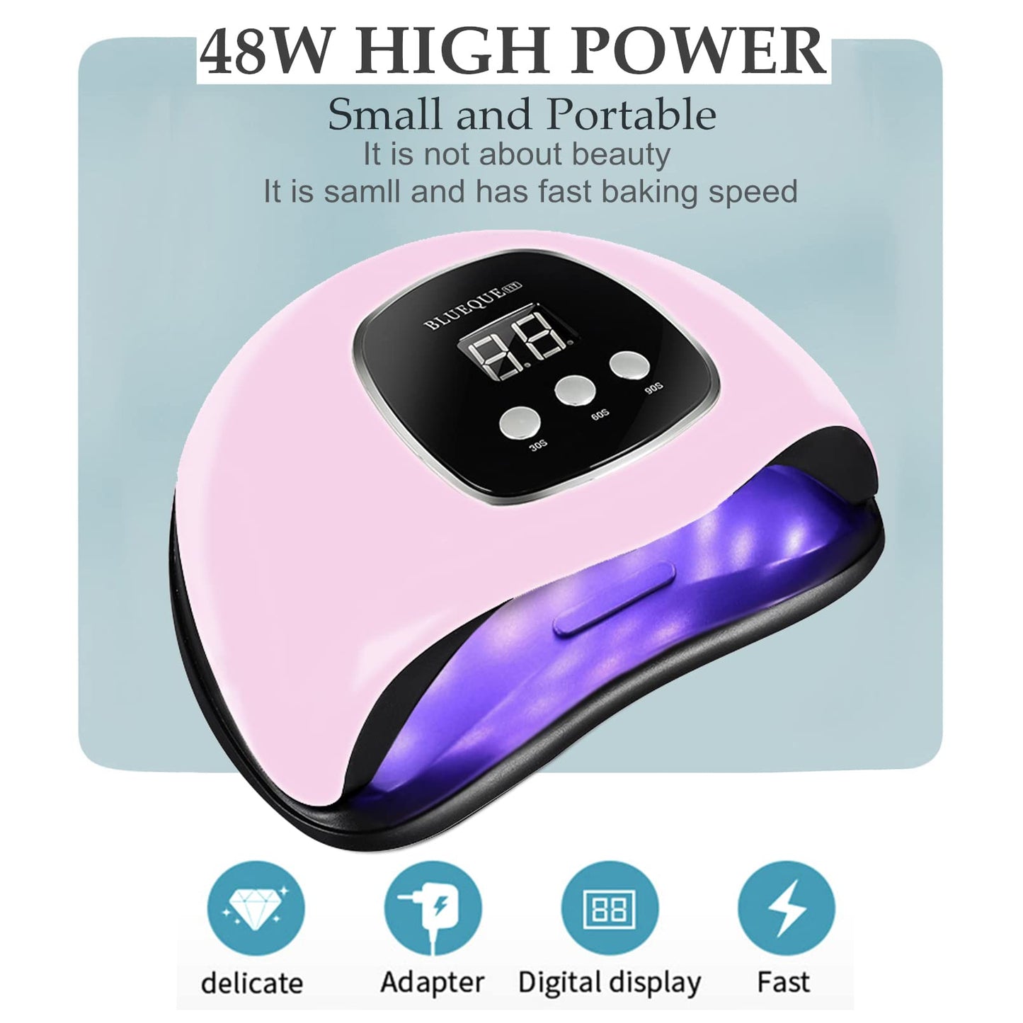 UV Light for Nails, BIGBEAR 48W LED Nail Light for Gel Polish, Fast Nail Dryer with Automatic Sensor, 3 Timer Setting, Small and Portable, UV LED Nail Lamp for Fingernail and Toenail