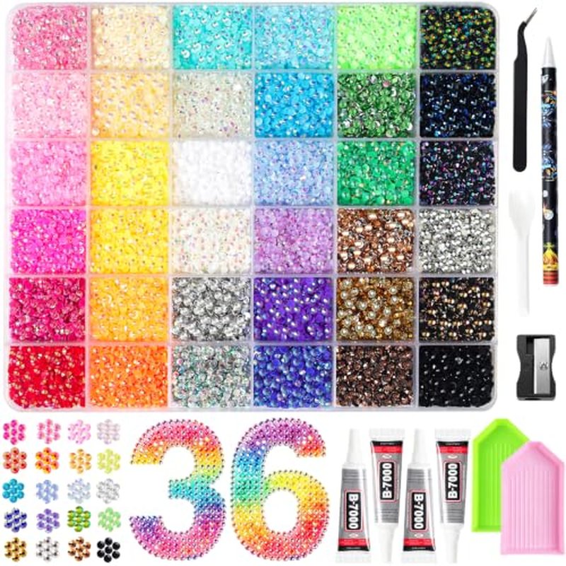 48000 Resin Rhinestones 3mm 36 Colors Bedazzler Kit with Glue