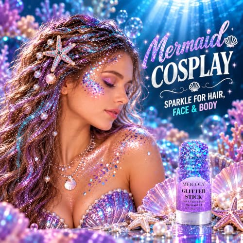 MEICOLY Light Purple Face Glitter Stick | Mermaid Hair & Body Glitter for Women, Rave & Festival Accessories