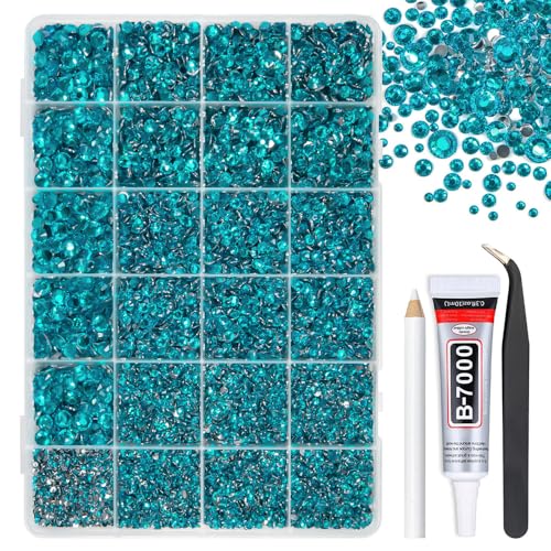 Qiipii Teal Blue Resin Rhinestones with B7000 Glue for Crafts & DIY Jewelry 2mm-6mm