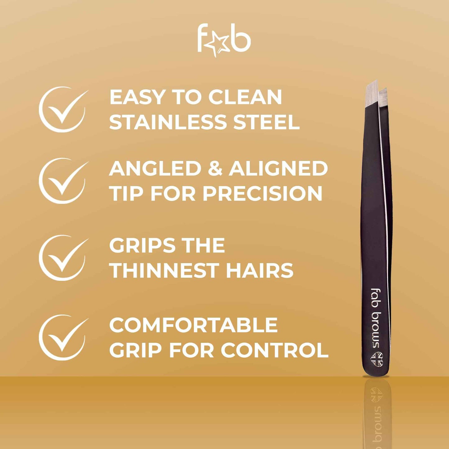 Fab Brows Professional-Grade Tweezers | Stainless Steel Eyebrow Tweezers for Women | Multipurpose Flat Tweezers for Facial Hair, Splinters, Ingrown Hair | Seamless Hair Plucking | Women's Grooming