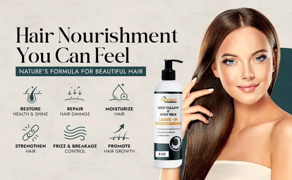 Beef tallow & Goat milk Leave-In Conditioner| Handmade hair Detangler- Anti-Frizz dreadlock moisturizer-Split Ends Breakage (12 Fl Oz)