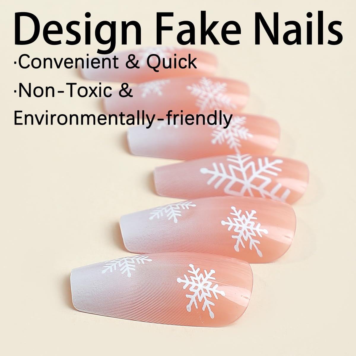 24PCS Christmas Snowflake Press on Nails Medium Length Coffin Fake Nails with Pink Gradient Design False Nails White French Tip Winter Full Cover Stick on Nails for Women Girls Nail Decorations