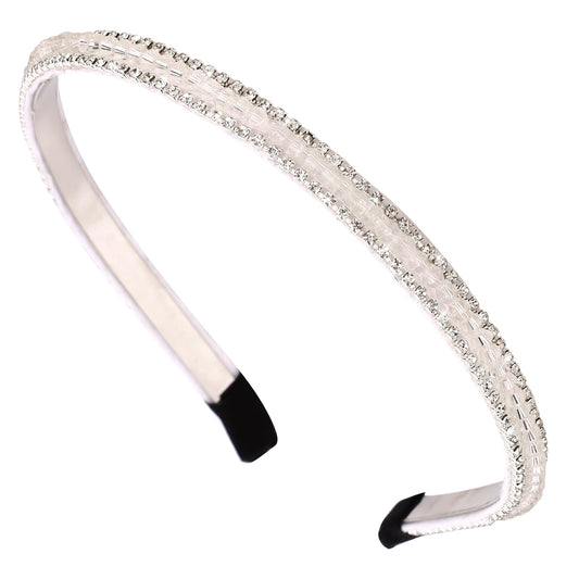 Hapdoo White Rhinestone Headbands for Women Girls, Cute Beads Headband with Faux Crystal Diamond for Wedding Bride, Fashion Beaded Bling Hairbands Hair Hoop Accessories for Birthday Gifts