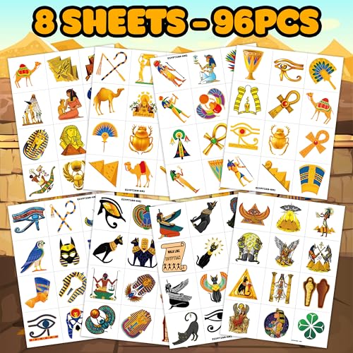 96 Piece Ancient Egypt Temporary Tattoos - Kids & Adults