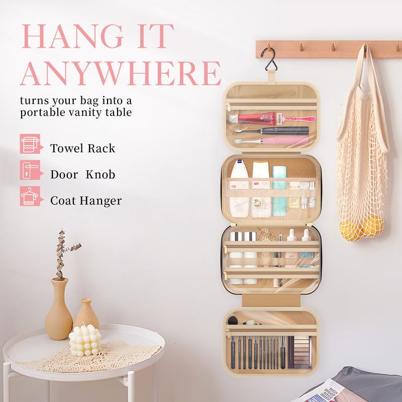 HOTOR Hanging Toiletry Bag - Waterproof Travel Makeup Organizer, Medium Pale Pink