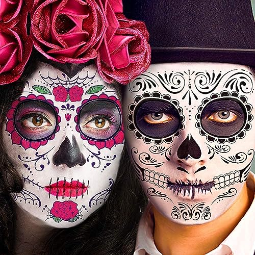 Day of the Dead Face Tattoos, 8 Sheets Sugar Skull Temporary