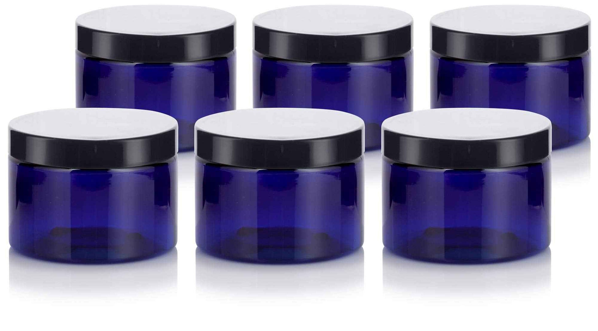 12 oz Cobalt Blue PET Plastic Refillable Low Profile Jar (6 pack)