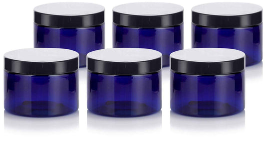 12 oz Cobalt Blue PET Plastic Refillable Low Profile Jar (6 pack)