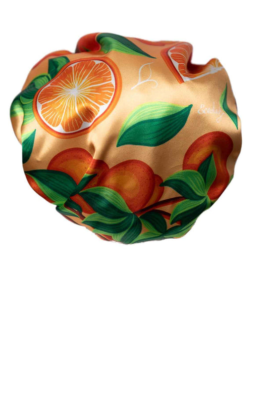 Ecoslay Reversible Satin Hair Bonnet, Strawberry and Orange Print Design, Large (Orange)