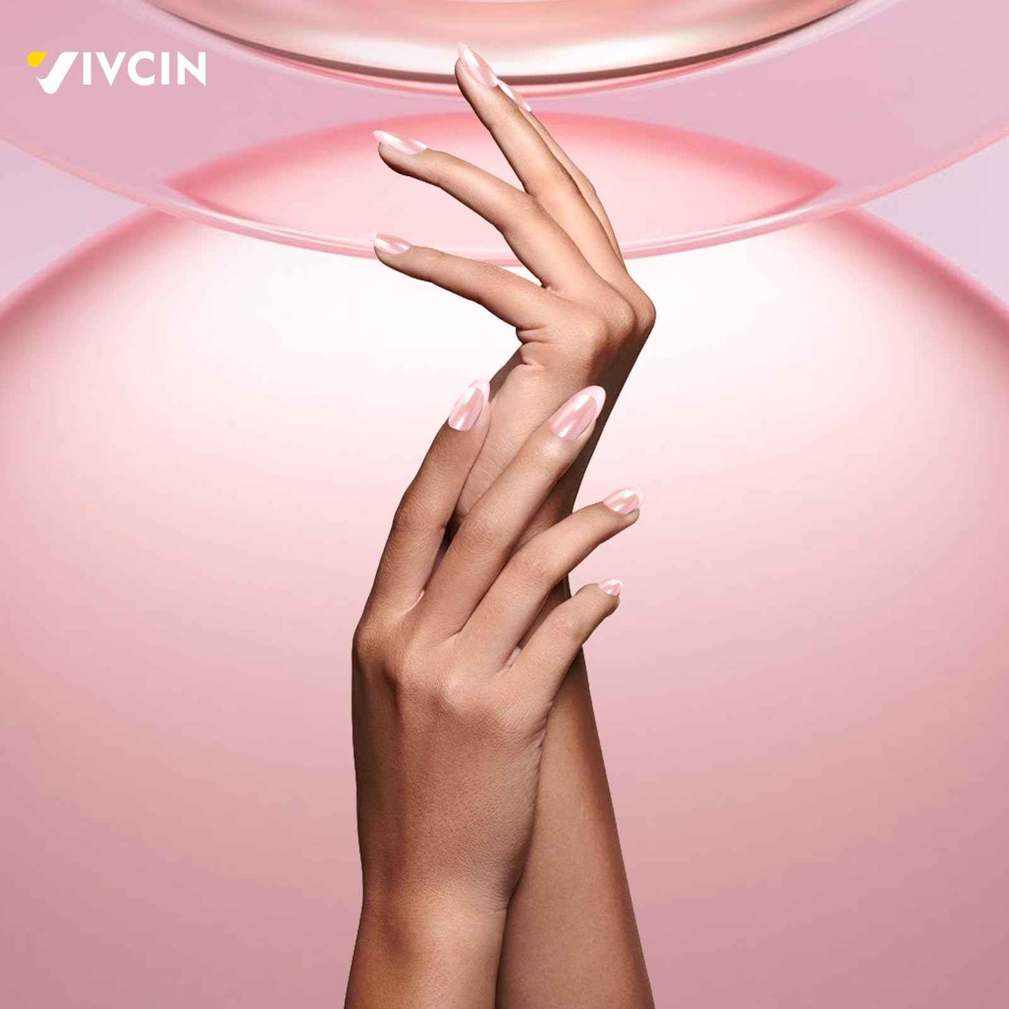 16-size Pink French Almond-Shaped Press-On Nails Kit with S Portable 12W LED Nail Lamp, and Tool Set—Ultimate Combo for Enhanced Durability and Longevity.