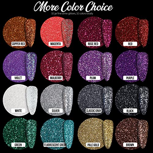 Teenitor 32-Color Fine Glitter Set, 8g Jars for Nails & Crafts