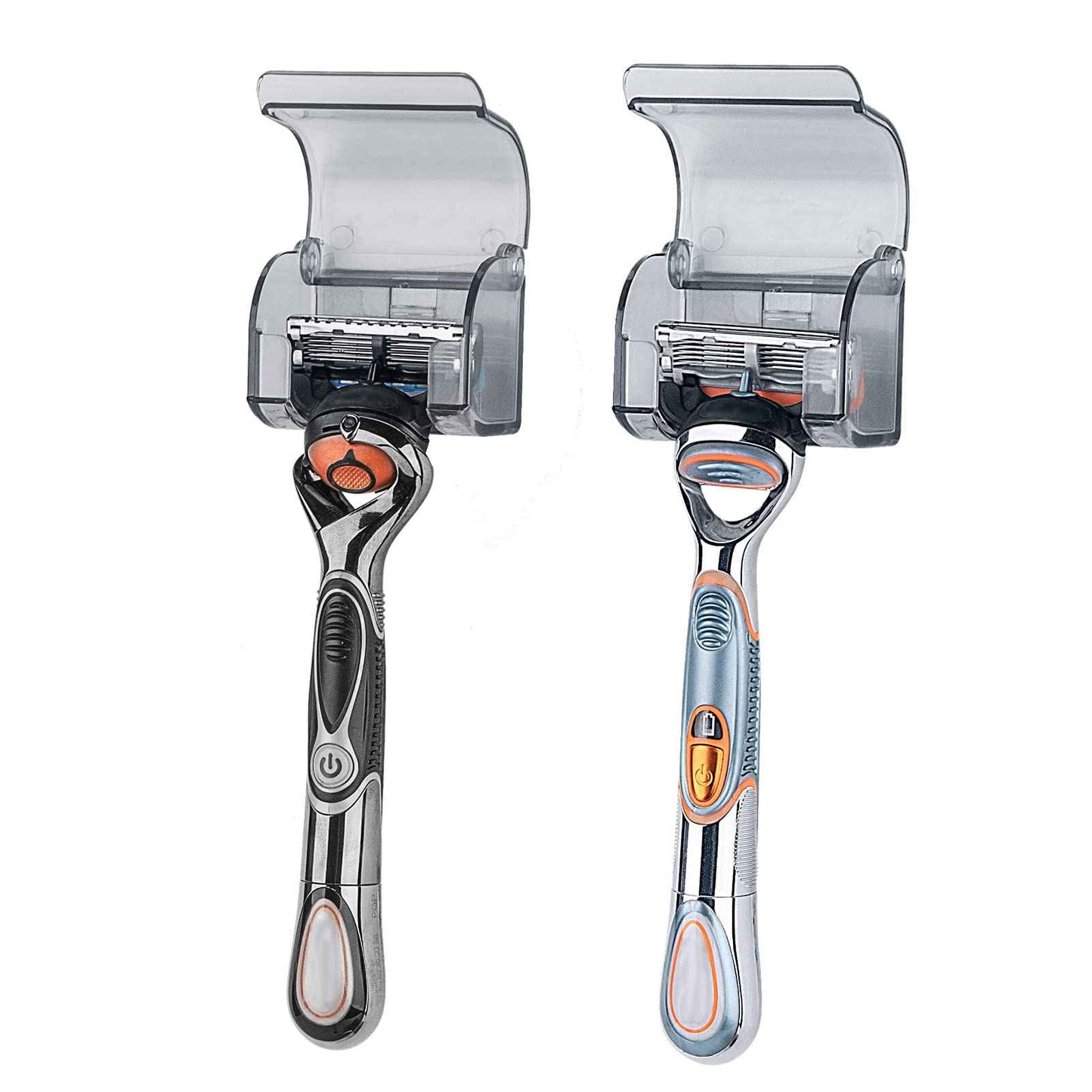LUEXBOX 2 Pcs Plastic Razor Holders with Cover for Shower Wall, Self Adhesive Waterproof Razor Rack for Bathroom, Compatible with Fusion 5 Proglide, Mach 3 Classic(Grey)