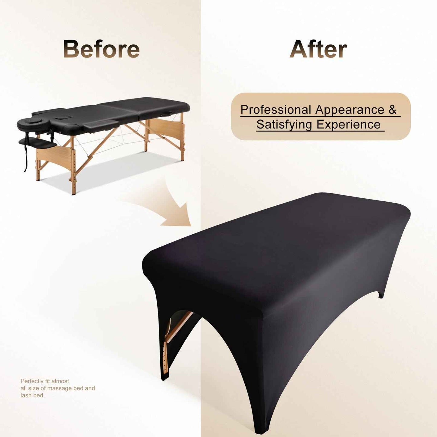 2-Piece Spa Bed Cover Professional Lash Bed Cover Stretchy Massage Table Cover Beauty Bed Protective Topper, Excellent for Lash Extension, Spa, Massage, Beauty Salon, Wax, Tattoo (Black)