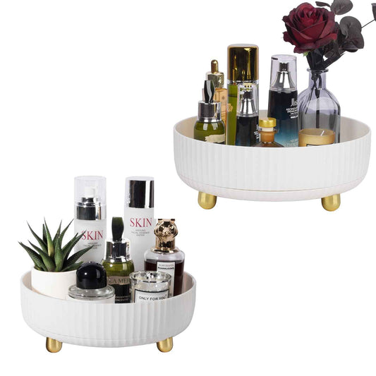 Anyoifax Makeup Perfume Organizer Tray 360 Degree Rotating Lazy Susan Skincare Lotion Organizer Spinning Cosmetics Storage for Dresser, Vanity, Bathroom Countertop, Small White & Large White