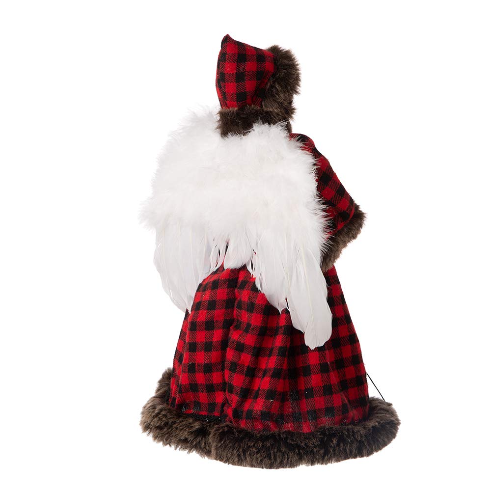 Glitzhome Handmade Plaid Angel Figurine Christmas Treetop Ornament Decoration 12" H - Red & Black