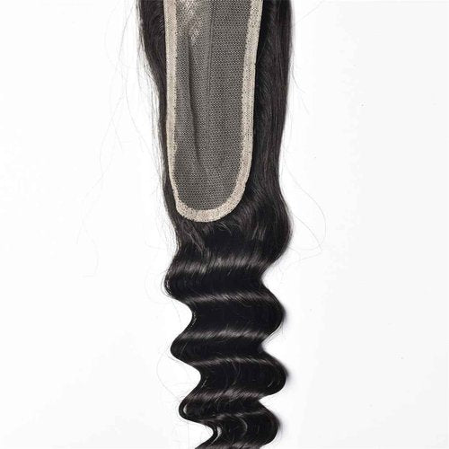 Brazilian Loose Deep 2x6 Lace Closure 100% Unprocessed Human Virgin Hair Pre Plucked Loose Deep Wave Pre-Plucked Hairline Frontal Closure Natural Black With Baby Hair (16inch, 2x6 loose deep closure)