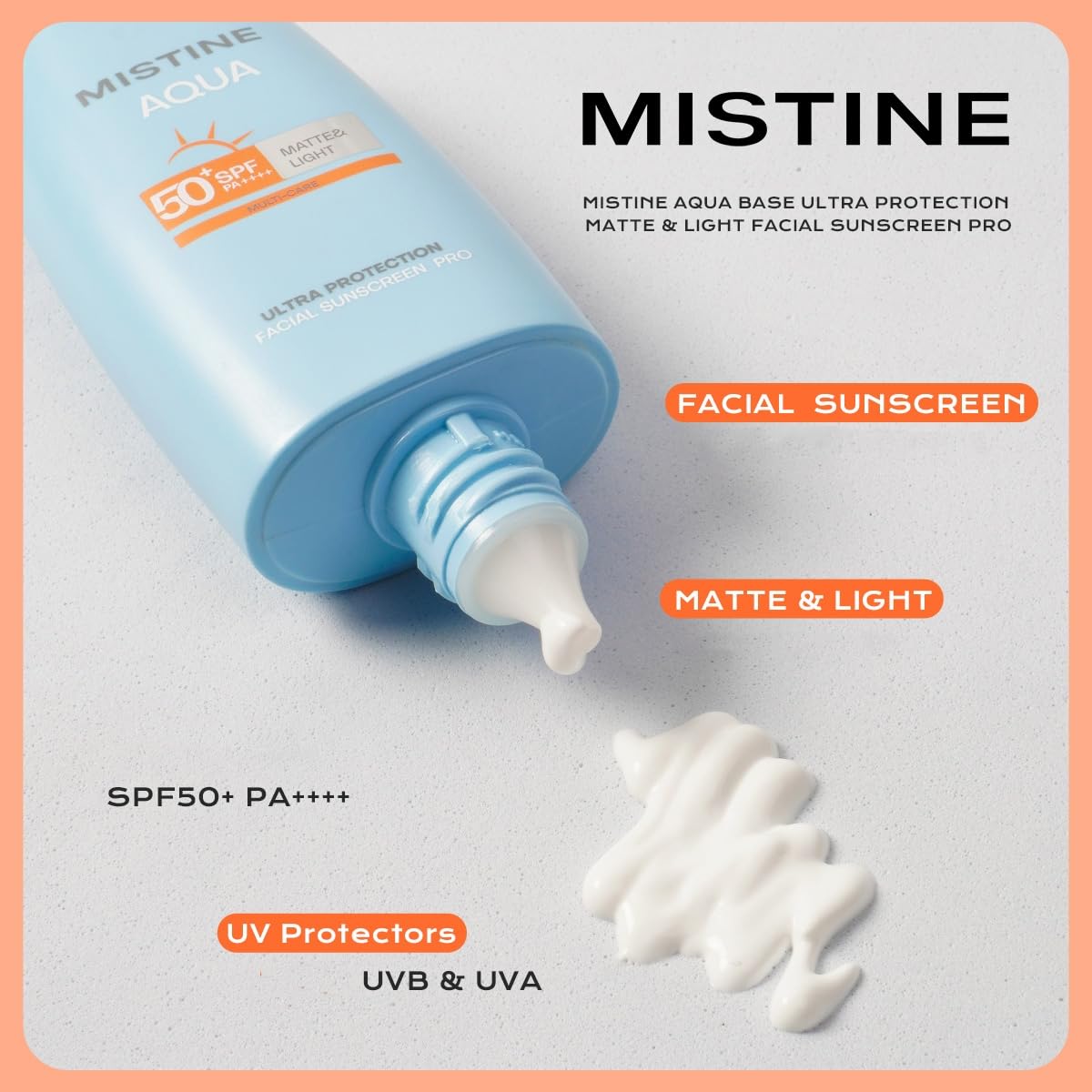 MISTINE Lightweight Sunscreen for Face 2 fl.oz SPF 50+, No White Cast Face Sunscreen for Oily Skin, Non-Greasy, Sweat Proof Formula, Waterproof Sunscreen for Face