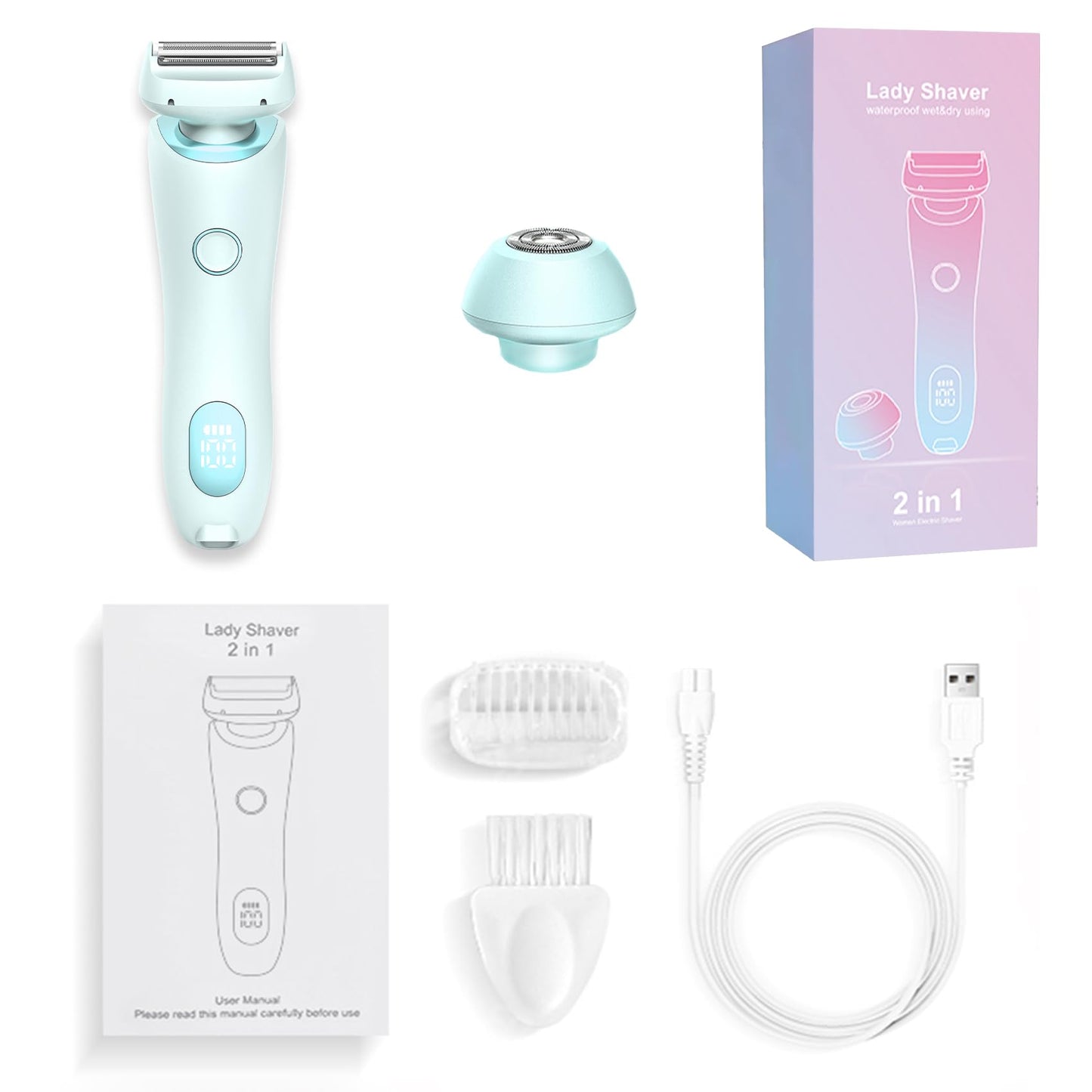 Glide Pro 3.0 Razor for Women, Livora Electric Shaver for Women, Silk Glide Pro Shaver, 2 in 1 Wet & Dry Waterproof Electric Shaver with Removable Head for Leg Arm Underarm Bikini Area (Blue)