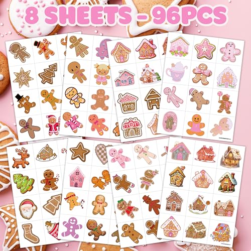 96 Gingerbread Temporary Tattoos | Pink Holiday Party Favors