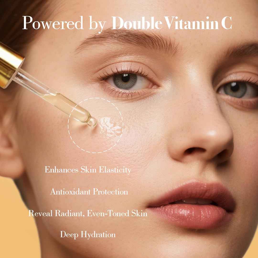 Lurelan Beauty Double Vitamin C Oil For Face and Bikini Area - Brightening Oil with Squalane, Rosehip, Vitamin E, Non-Comedogenic, Vegan, for All Skin Types (Face oil)