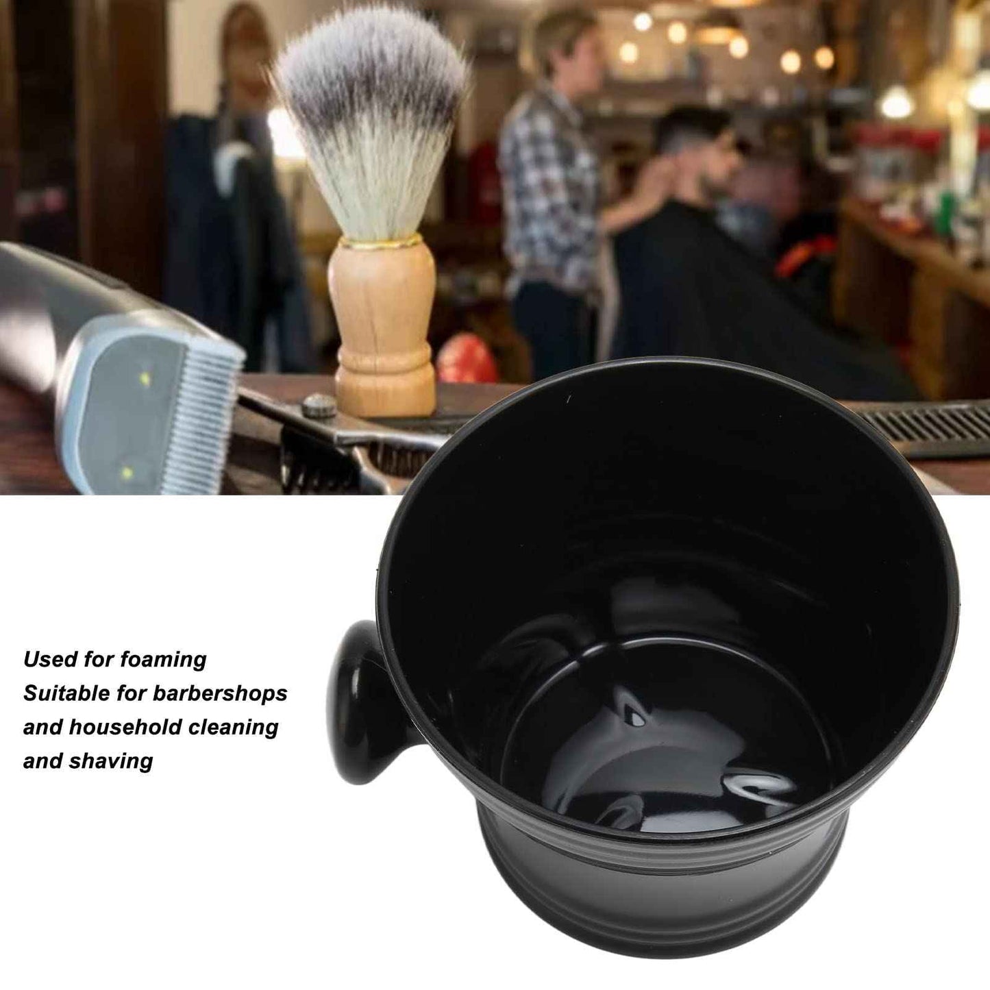 Shaving Soap Bowl Black Plastic Large Capacity Comfortable Grip Plastic Shaving Soap Bowl Foam Shaving Soap Cream Bowl Men Shaving Bowl Shave Mug with Handle for Barber Home Travel