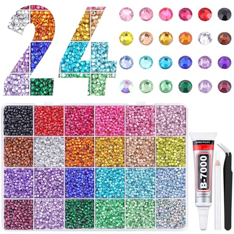24000Pcs 3mm Resin Rhinestones Kit with Glue & Tweezers
