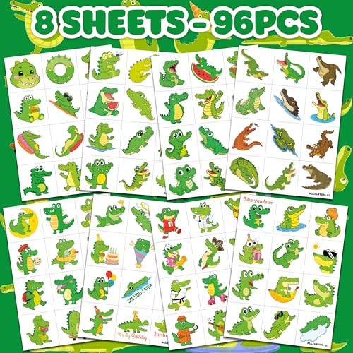96 Piece Alligator Temporary Tattoos for Kids | Jungle Party Favors