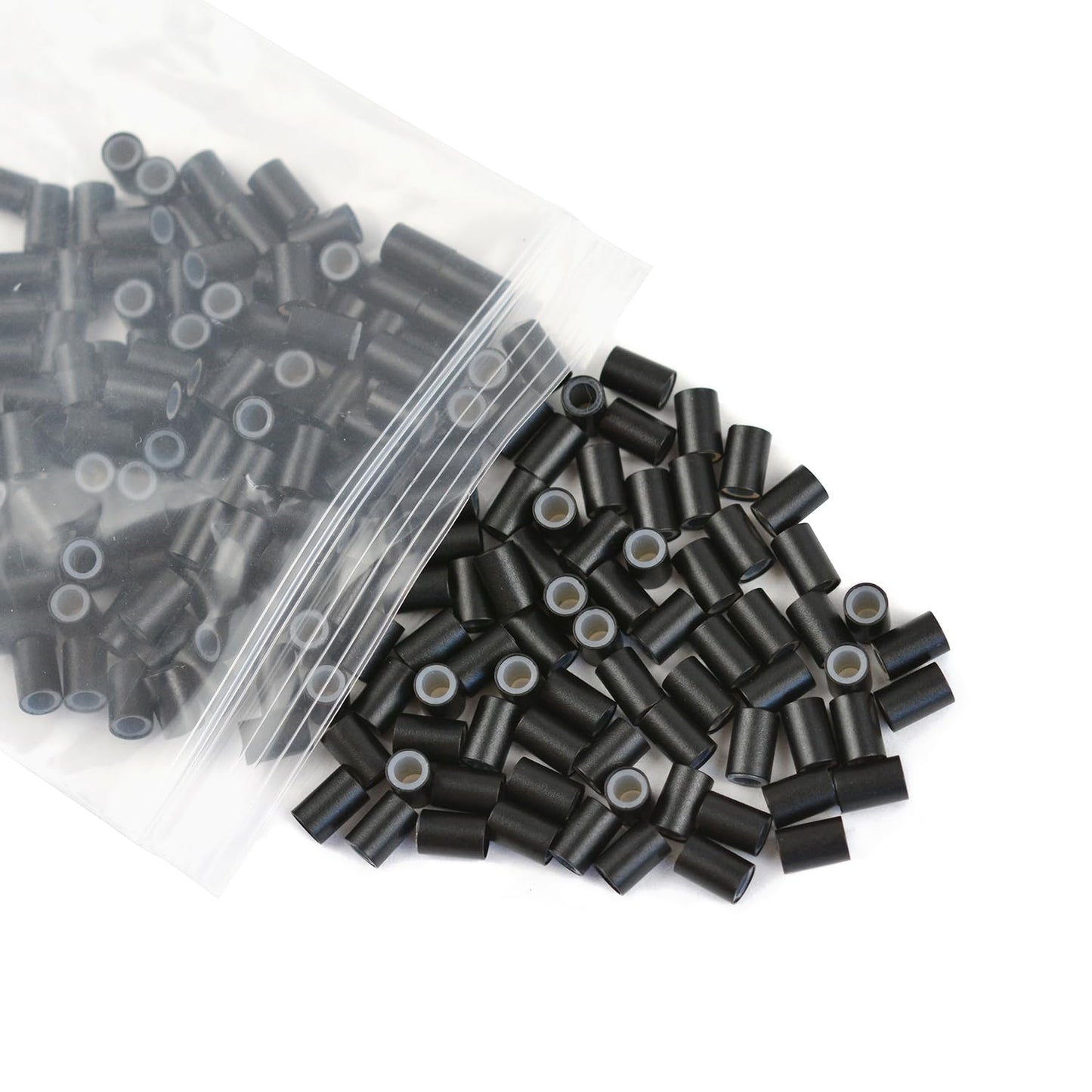 500 Pcs Silicone Lined Micro Rings Links Beads 4.0 * 2.8 * 6.0 mm Copper Hair Beads for Copper Hair Extensions (Black)