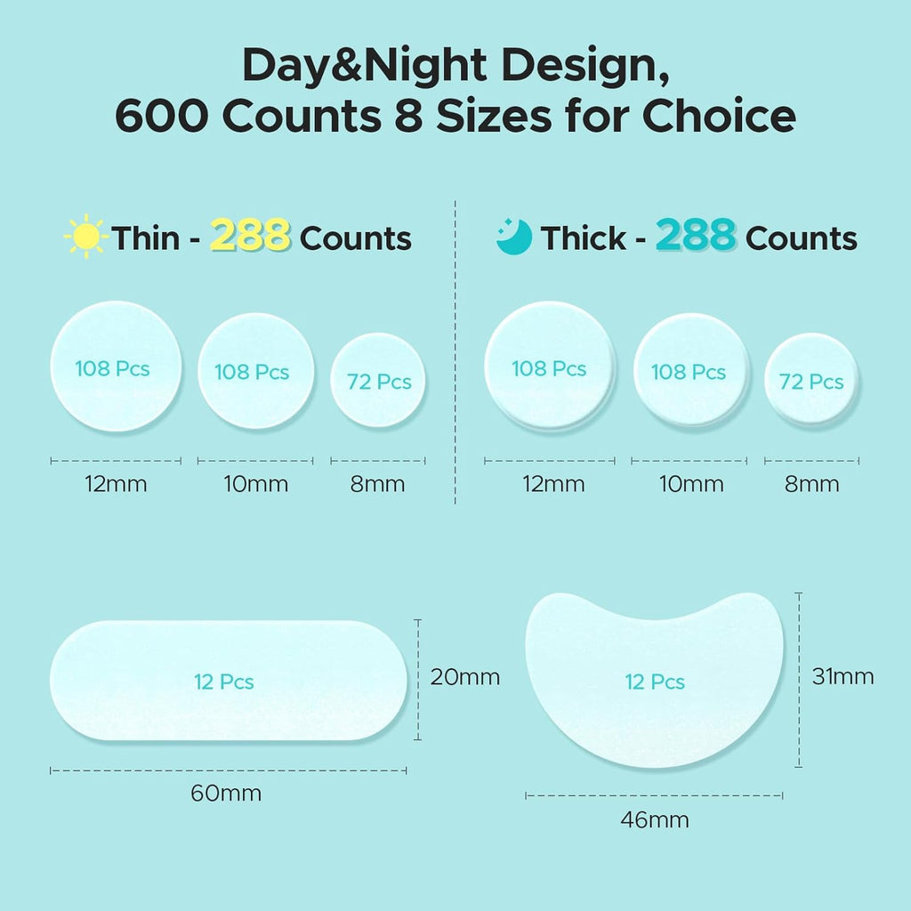 LitBear Pimple Patches for Face, 400 Counts Day and Night Acne Patches, Hydrocolloid Patches for Covering Zit and Blemishes, Large Breakouts, 5 Sizes Thin & Thick Spot Dots Stickers for Chin, Forehead