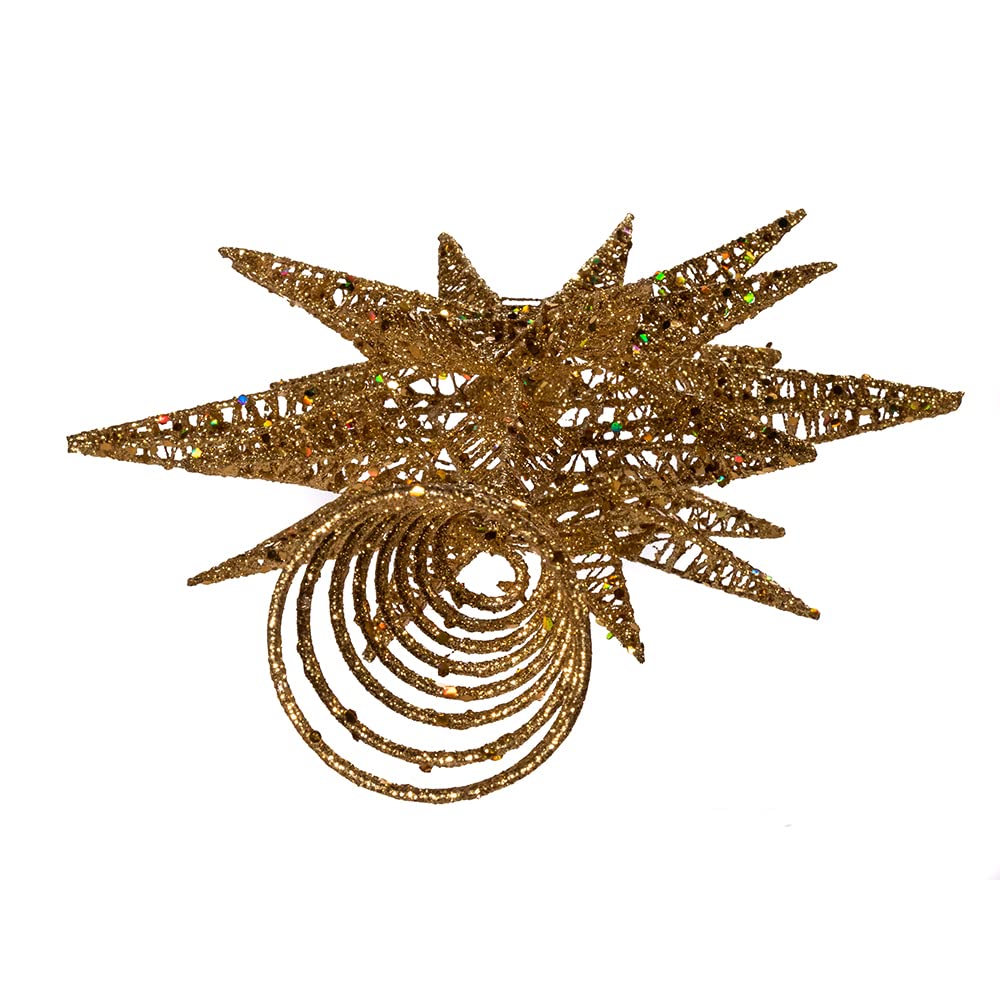 Kurt Adler Un-Lit Gold Glitter Wire 3D Star Treetop, 16.5-inch Length, Gold-Tone, Metal, Holiday Decor