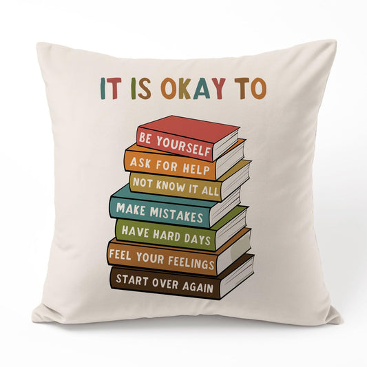 It’s Okay to Be Yourself Throw Pillow Covers, Square Throw Pillow Cover, Decorative Pillow, Book Pillow, Reading Corner Decor, Library Pillow, Book Lover Gift