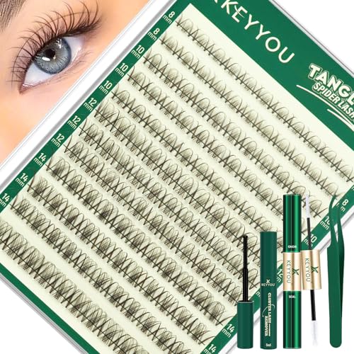 KEYYOU Dark Brown Lash Clusters Kit Nova D Curl Waterproof Fake Eyelashes