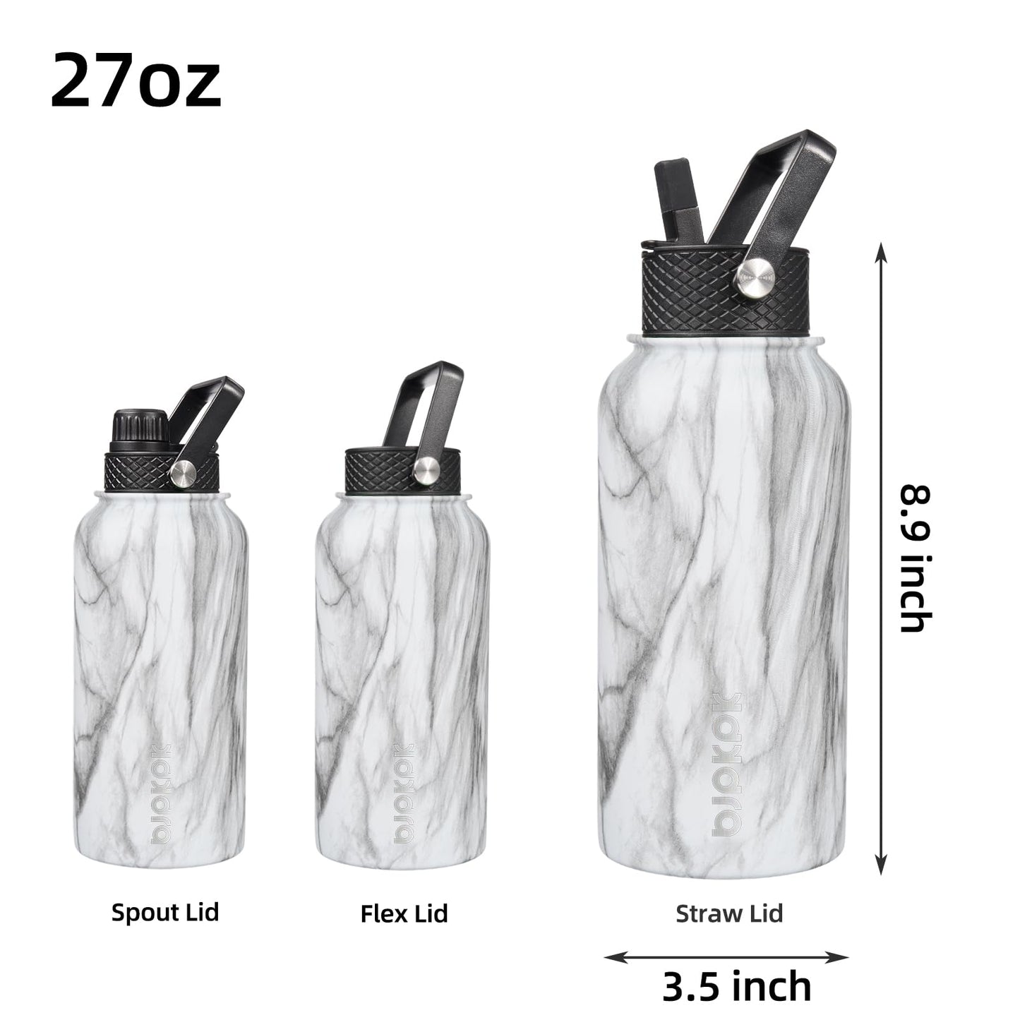 BJPKPK Insulated Water Bottles with Straw Lid, 27oz Stainless Steel Water Bottle with 3 Lids, Leak Proof BPA Free Metal Thermos Mug, Sports Water Bottle Keep Cold & Hot- White Birch